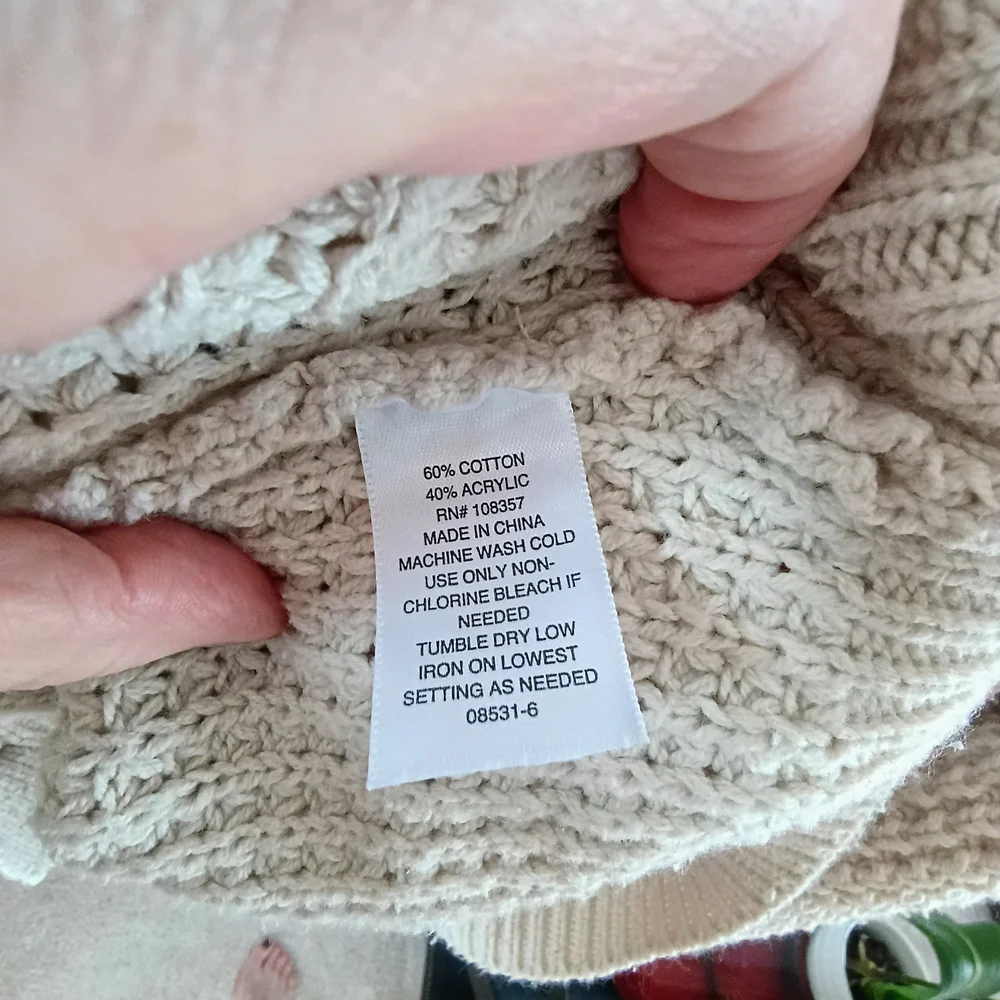 ANA A New Approach Chunky Knit Cardigan Beige Cable Button Front Cozy Oversize - Picture 5 of 10
